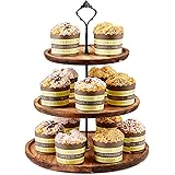 3 Tier Wood Cake Stand Large Serving Tray Wooden Rustic Cupcake Stand for 24 Cupcakes Dessert Display for Tea Party, Birthday