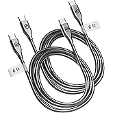 GALVANOX Pet Proof USB-C to USB-C Charger Cables (2 Pack) - 6 Foot Braided Metal Ultra Durable Type C Charging Cords (Gunmeta
