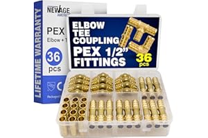New Age America® 36pcs 1/2" PEX Fittings AquaFlow 360™ | 12 Elbow + 12 Tee + 12 Coupling | 1/2 Inch Brass | Barb PEX Fittings