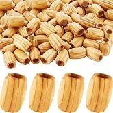 Syhood 60 Pcs Large Hole Wooden Beads 30 x 20 mm Macrame Loose Wood Natural Tube Beads for DIY Hair Craft Making(Wood Color)