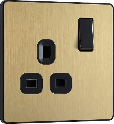 BG Electrical Evolve Satin Brass Single Switched Power Socket 13A PCDSB21B