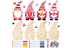 Censen Valentine's Day Unfinished Wooden Gnome Ornaments Include Blank Gnome Cutout Hanging Slices, Colored Marker, Bells for Kids St. Patrick's Day Tree DIY Craft Painting All Festival(40 Sets)
