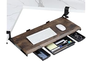 ETHU Under Desk Keyboard Tray L Shaped Desk Keyboard Tray with 45° Adjustable C Clamp, Smooth Sliding Corner Keyboard & Mouse