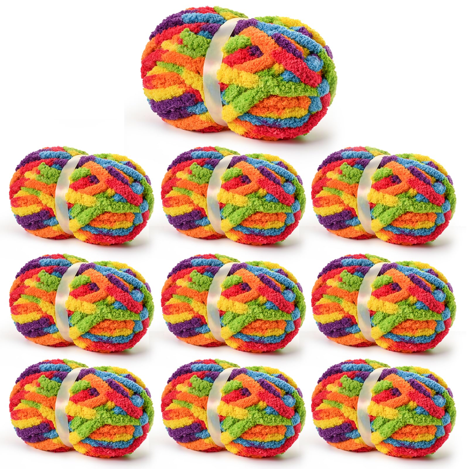 Photo 1 of 10 Pack Fluffy Chunky Chenille Yarn for Crocheting, Jumbo Chunky Blanket Yarn for Hand Knitting, 240yds/70.5oz Super Bulky Variegated Baby Blanket Yarn(Rainbow)