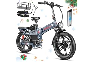 W Wallke Folding Electric Bike for Adults, 2000W Dual Motor, 48V 40Ah/60Ah/82Ah Long Range Ebike, 20 inch Fat Tire Electric Bicycles for Delivery/Full Suspension/34MPH/AWD E-Bike