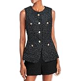 Mina Self Women's 2026 Spring Tweed Plaid Vest Tops - Warm Fully-Lined Sleeveless Trendy Work Casual Long Outerwear Pockets