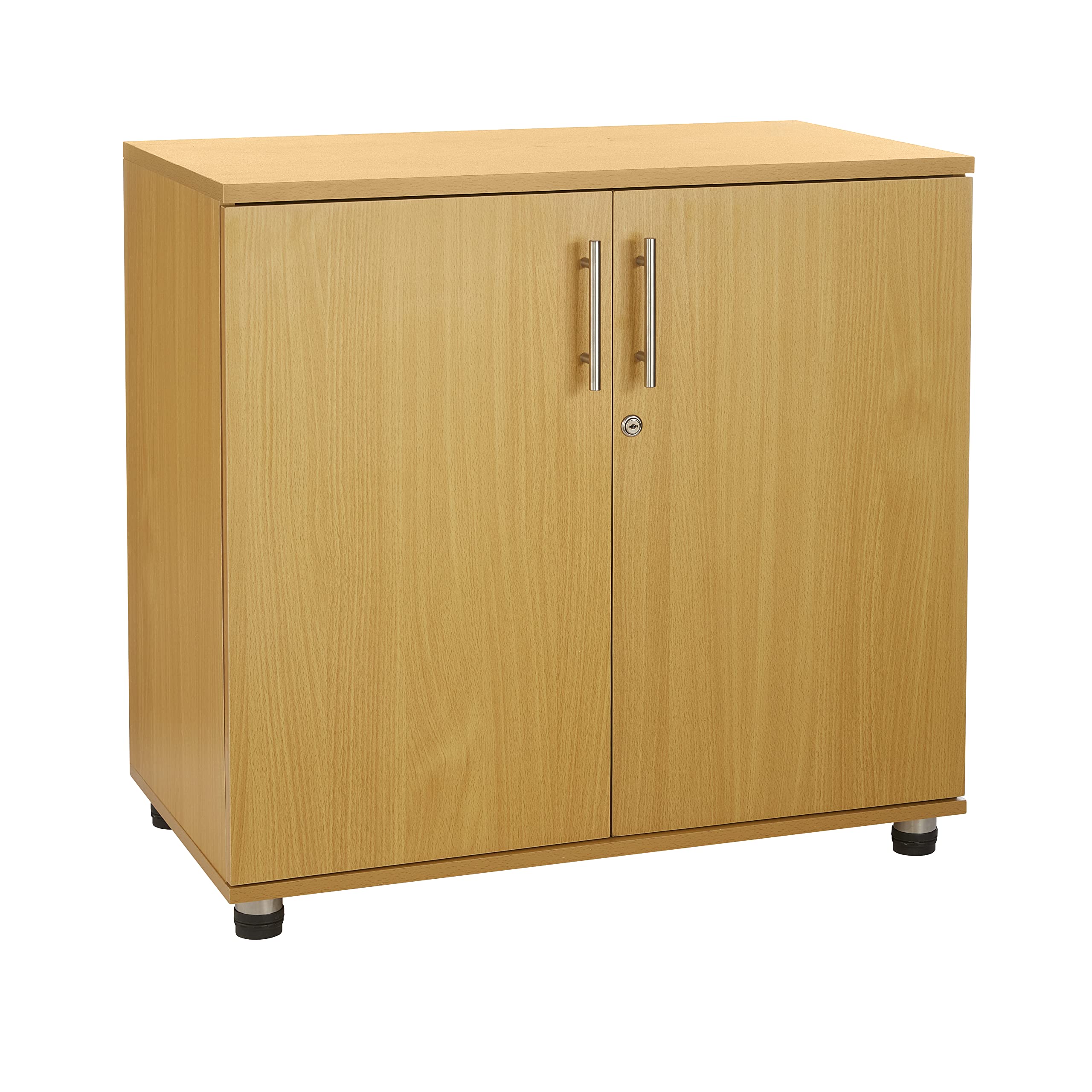 MMT Beech Storage Cabinet 2 Door with Adjustable Shelf, 75cm Tall Office Storage Cupboard, Lockable Cupboard for Home and Office, Sideboard for Study