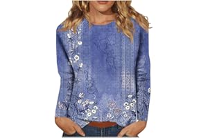 BARNRAE Vintage Tees for Women Women's Fashion Casual Round Neck Long Sleeve Printed T-Shirt Top