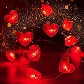 10FT Red Heart Fairy Lights Battery Operated with Timer for Mothers Day Decoration, LED String Lights Indoor Outdoor Waterproof Twinkle Lights for Christmas Proposal Anniversary Valentines Party Decor