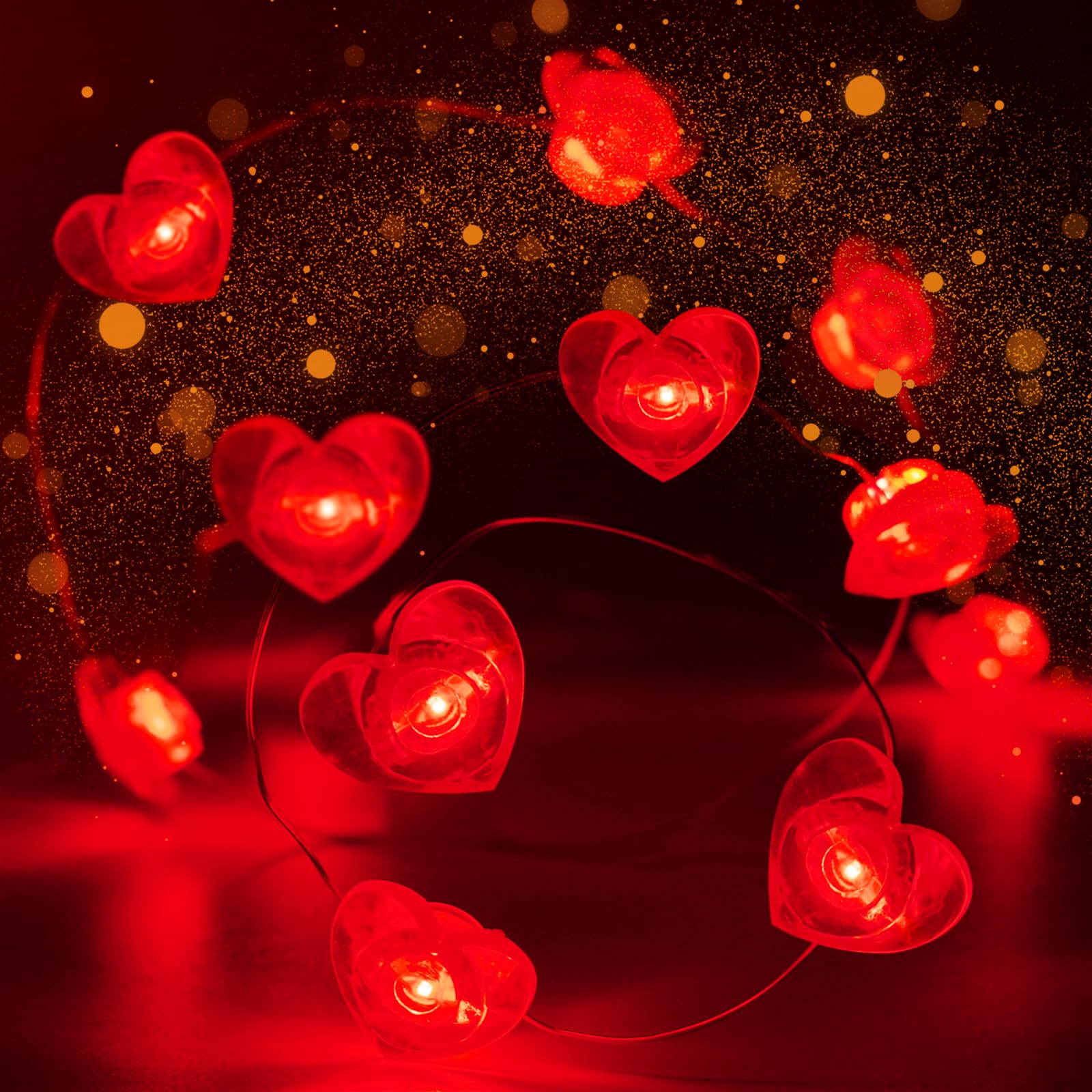 Photo 1 of 10FT Red Heart Fairy Lights Battery Operated with Timer for Mothers Day Decoration, LED String Lights Indoor Outdoor Waterproof Twinkle Lights for Christmas Proposal Anniversary Valentines Party Decor