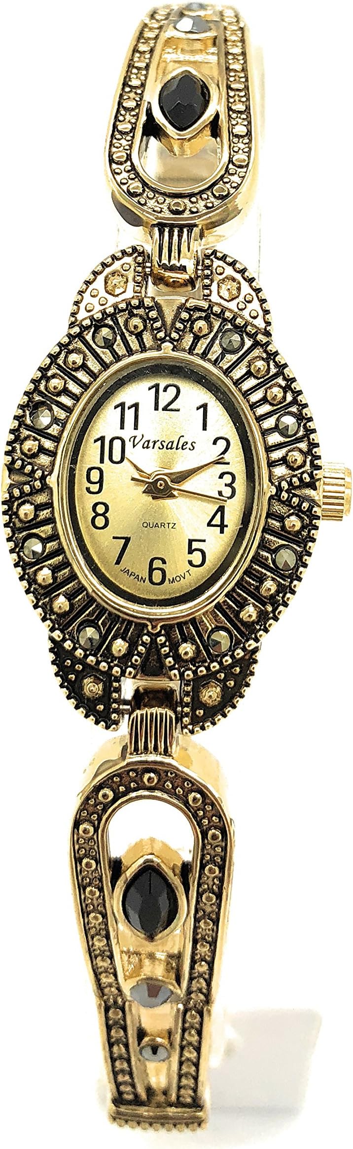 Ladies Elegant Marcasite Oval Stretch Elastic Band Fashion Watch Versales Varsales