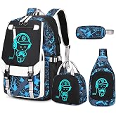 Bevalsa Backpack for Boys, Cool Luminous Boys Backpack Set with Sling Bag | School Bags with Lunch Box &amp; Pen Case for Kids Children Teens Elementary Middle Schools, Bookbag Glow In The Dark (Blue)