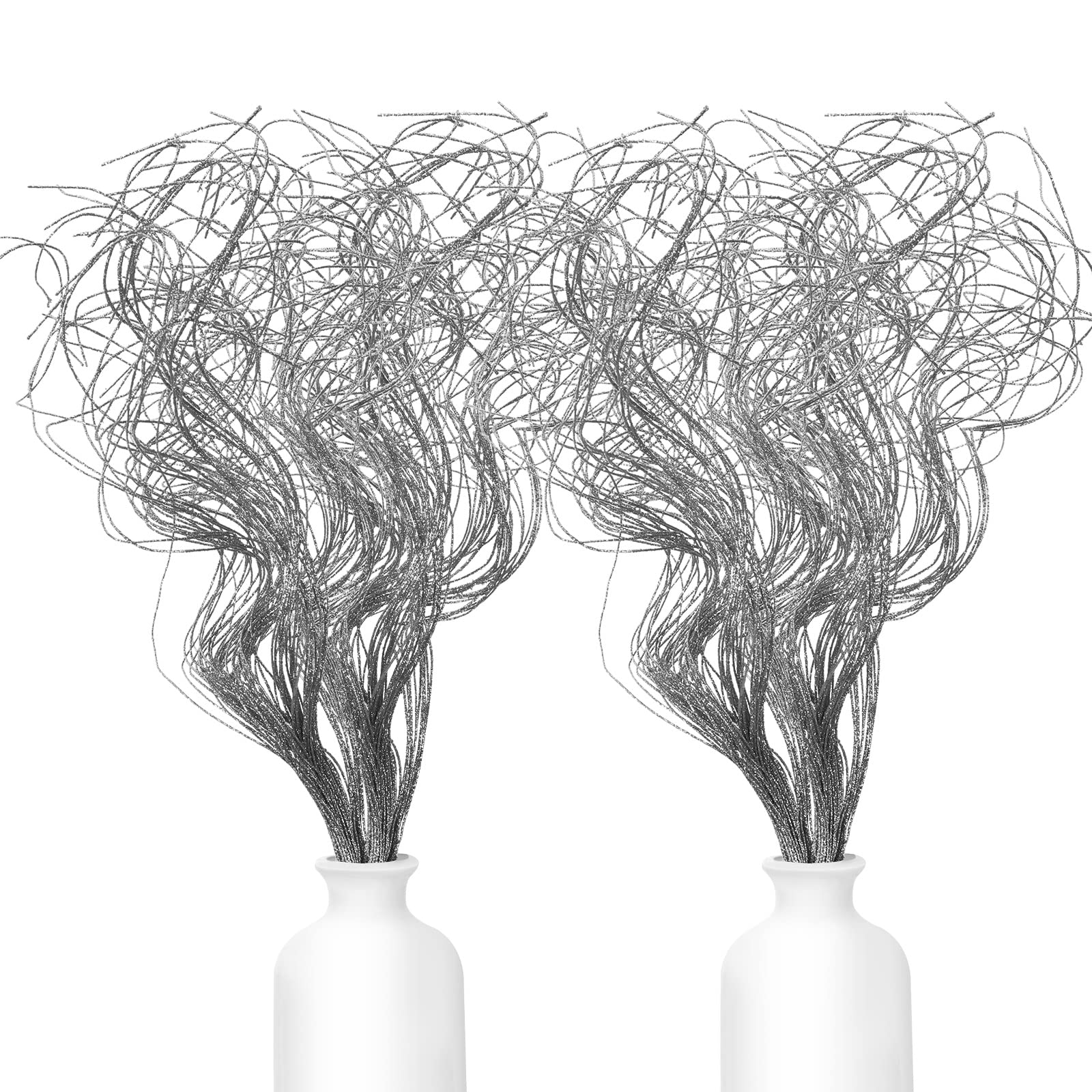Photo 1 of Glitter Curly Ting Ting Branches Christmas Branches Vase Filler Artificial Curly Twigs for Christmas Tree Garland Wreath Decoration, Craft Vases Home Garden Decoration (Silver, 80 Pieces)