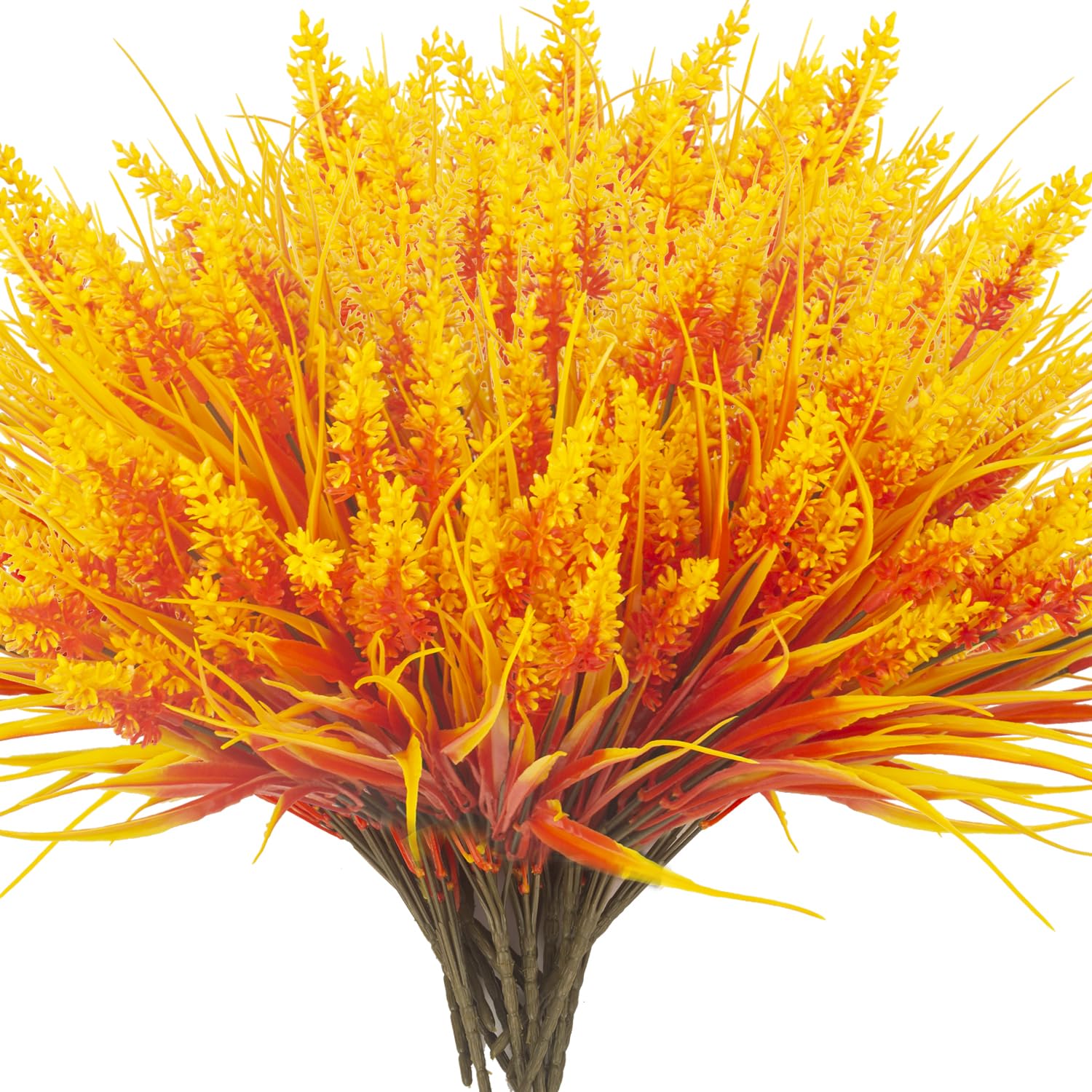 Photo 1 of 20 Bundles Artificial Plants Outdoor Fake Monkey Grass with Flowers (Fall Orange)