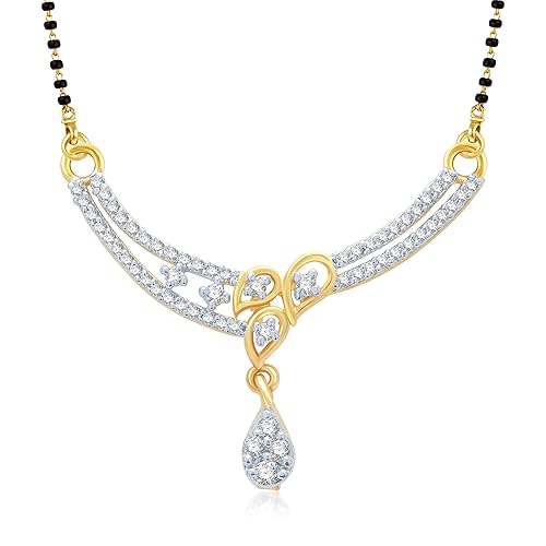 VK Jewels Three Leaf Design Gold and Rhodium Plated Alloy Mangalsutra for Women made with Cubic Zirconia - MP1017G [VKMP1017G]