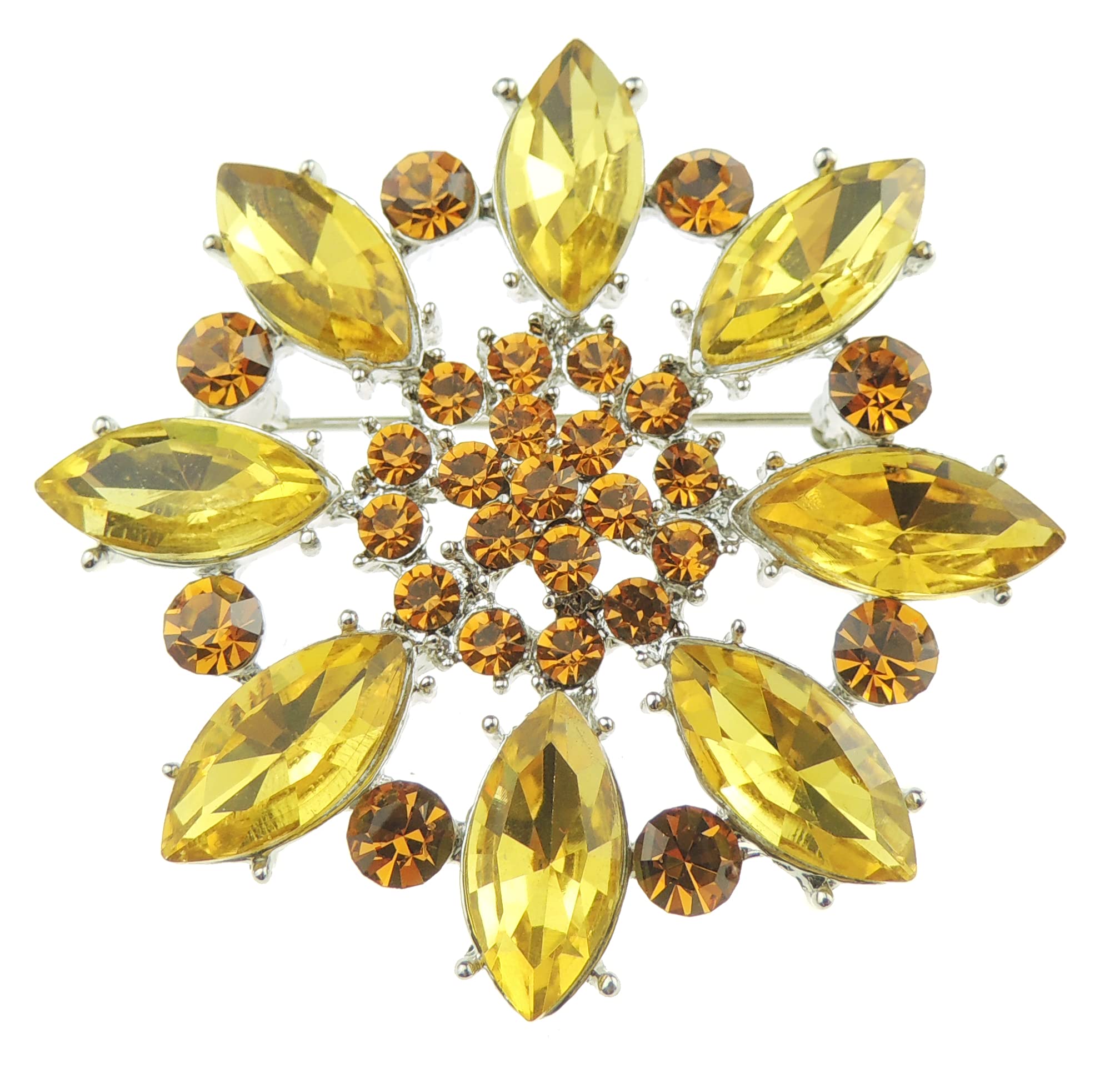 Sparkly Womens Party Wedding Dress Christmas Birthday Saree Scarf Lapel Diamante Bling Crystal Brooch Badge Breastpin Corsage Pin Statement LARGE Flower Star Round Circle Teardrop Cameo (Gold)