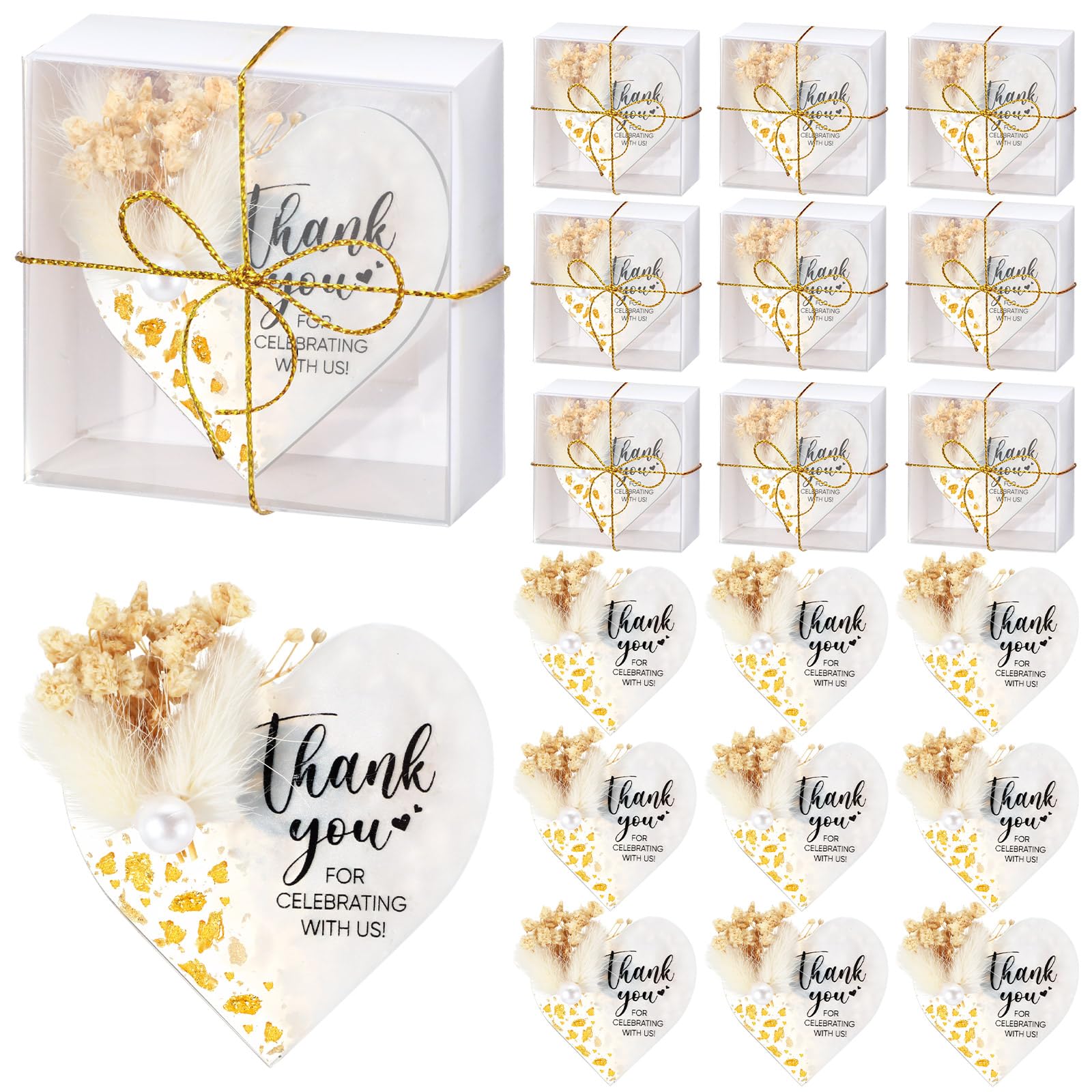 Photo 1 of Coume 24 Pcs Magnet Wedding Favors for Guests Bulk Crystal Resin Fridge Magnet Handmade Souvenirs Gifts with Dry Flowers Thank You Text for Wedding Engagement Bridal Baby Shower