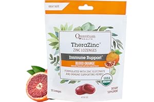 Quantum Health TheraZinc USDA Organic Blood Orange Zinc Lozenges For Adults and Kids, For Immune System Support, Individually Wrapped & Bagged, 18 Ct.