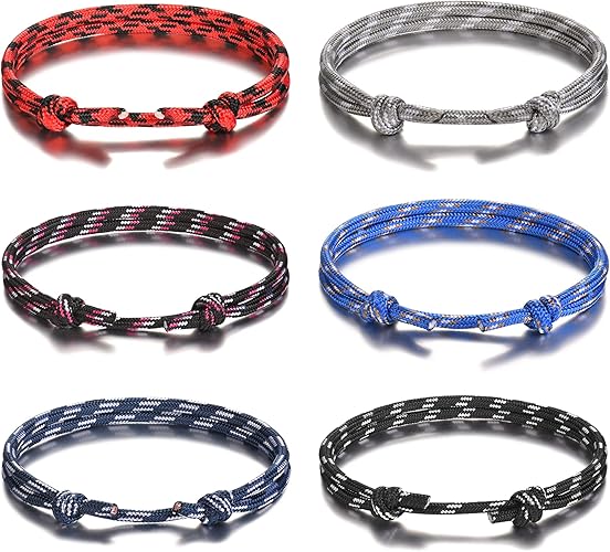 Jeka Nautical Braided Rope Bracelet Adjustable for Cool Mens Teen Boys 6 Pack Jewelry