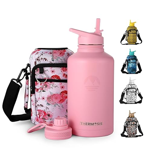 Thermosis 2 Lids 64 Oz Water Bottle With Straw | Stainless Steel Insulated  Half Gallon Water Bottle | Include Sports Water Bottle Holder With Strap (1/2  Gallon Water Jug) - Pink in Saudi Arabia | Whizz Thermoses