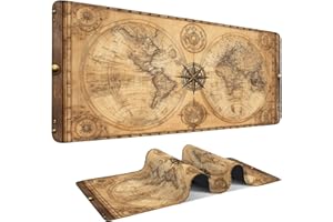 ANNA QUEEN Vintage World Map Extended Gaming Mouse Pad 35.4 x 15.7 Inch – Retro Desk Mat for Gaming, Office Work, and Study, with Non-Slip Rubber Base