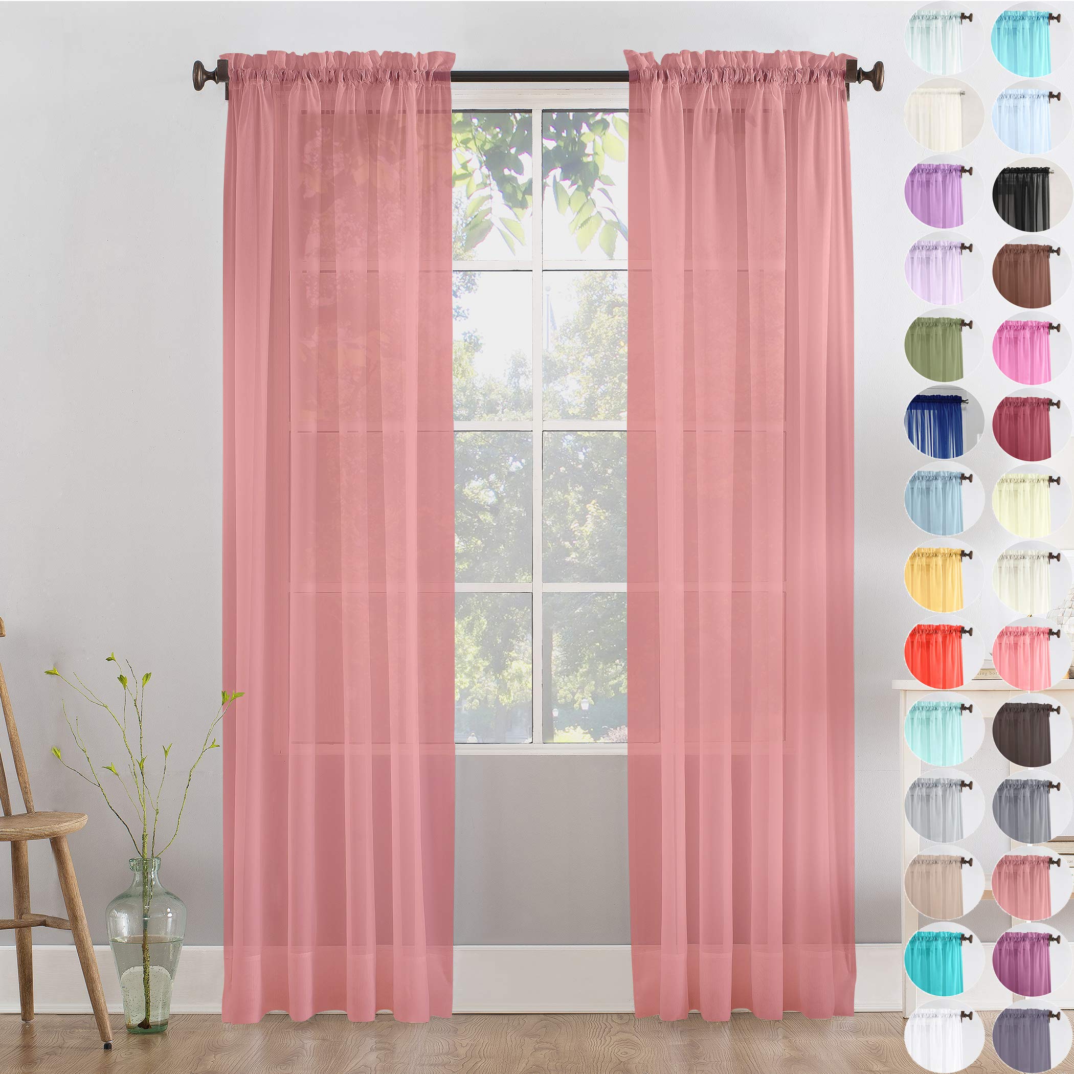 Megachest a pair of slot top voile curtains (Dusty Rose, 56" wideX63 drop 2 Panels)