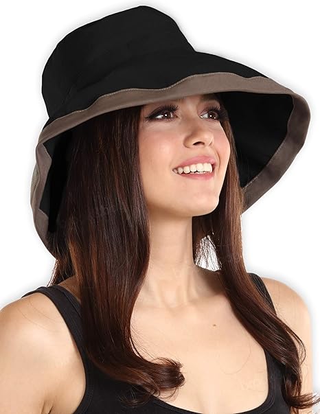 UV Protection Packable Cotton Sun Hat with Adjustable Drawstring