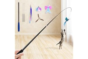 JXFUKAL 2025 Latest Cat Toys, 2 in 1 Spring Cat Wand Toy with 2PCS Ultra-Long Cat Teaser, 4PCS Spring Steel Wire & 5PCS Feather Refills for Kitty Kitten Indoor Cats Accessories