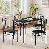 Vipbear Kitchen Dining Table Set for 4,5-Piece Kitchen Table Set,Dining Room Table Sets,Rectangular Kitchen Table Set with 4 Chairs for Small Space, Dinette,Apartment,Classic Black