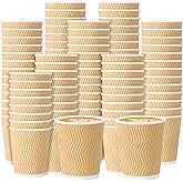 Funnymoom 200 Pack 8 oz Disposable Coffee Cups Yellow Insulated Corrugated Paper Coffee Cups with Ripple Wall Design Suitable for Hot or Cold Drinks Cafe Restaurant Office Home Party Picnic BBQ