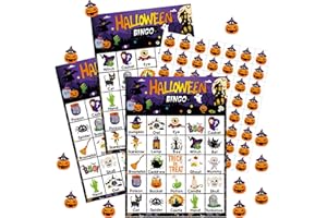 Shappy Halloween Bingo Game for Adults Kids 32 Players Adult Halloween Bingo Game Set Spooky Pumpkin Ghost Theme for Kids Adults Holiday Classroom Activities School Office Carnival Party Supplies