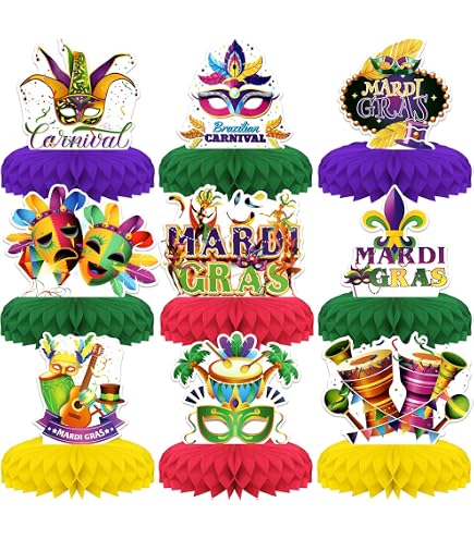 Mardi Gras Party-Dekorationen – 8 Stück Waben-Tischaufsätze – 3D Karnevals-Deko Für Jungen & Mädchen