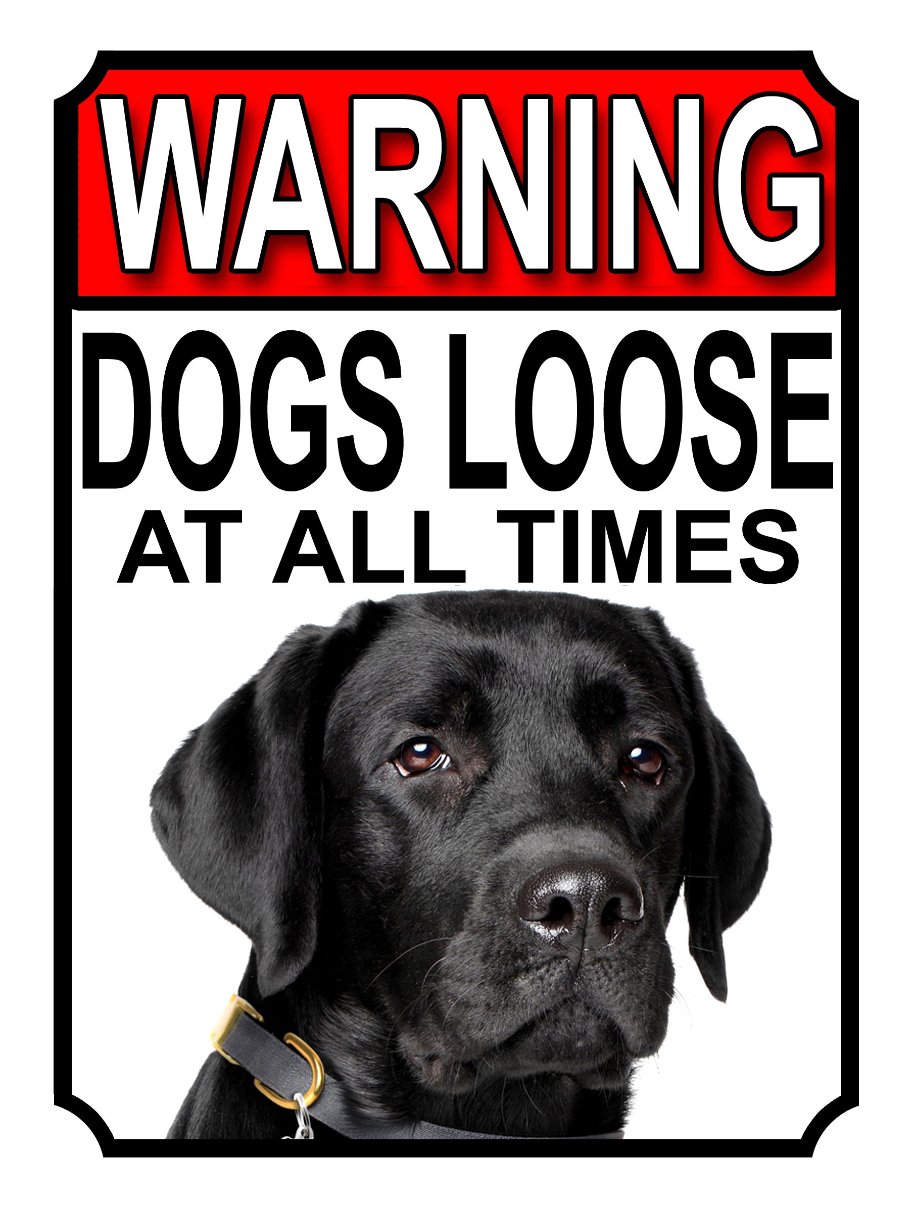 WARNING DOGS LOOSE AT ALL TIMES METAL GATE SIGN BLACK LABRADOR 200MM X 150MM (1242H1) — image 1