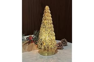 SHMILMH Gold Mercury Glass Christmas Tree 1pcs, Tabletop Christmas Tree with Light, Battery Operated Small Xmas Tree for Fireplace Centerpiece Decorations 10"