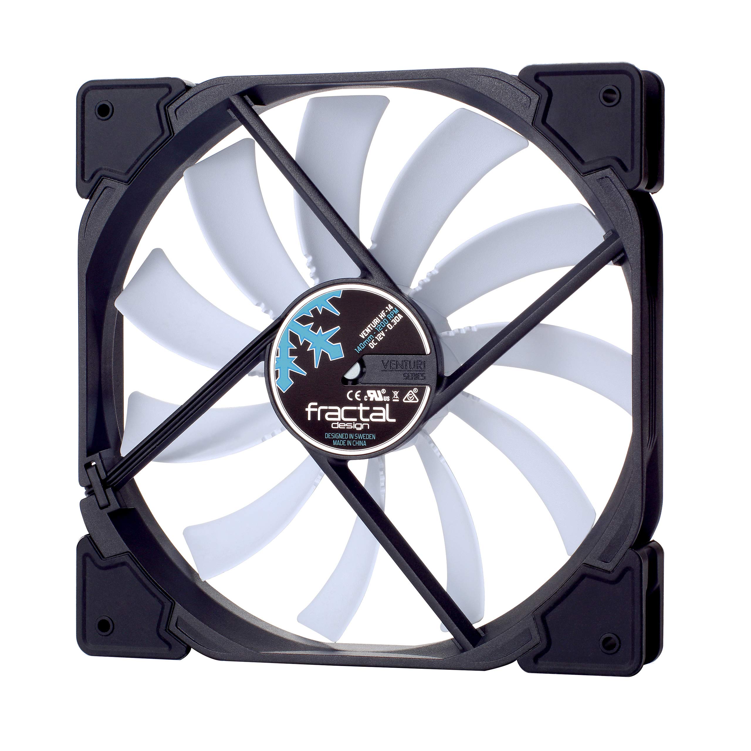Fractal Design Venturi HF-14 White - Computer Fan - Silent Fan - High Airflow - Long Life Time - FDB-Bearings - Aerodynamically shaped struts – 12v- 140 mm - White (Single)