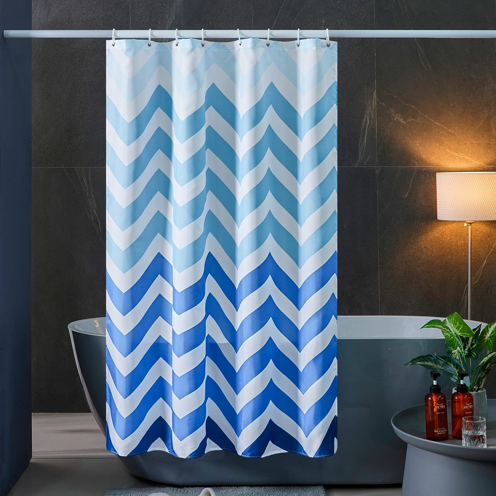 Furlinic 78"x78" Shower Curtain Polyester Mildew Resistant Waterproof Mould Proof Washable Bathroom Chevron Blue Fabric Curtains 200 x 200cm With 12 PCS Plastic Hooks.