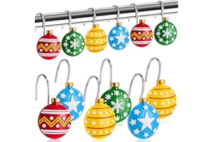 Yungyan 12 Pcs Christmas Ball Shower Curtain Hooks Xmas Curtain Hangers Christmas Ball Decorative Rings Accessories for Holiday Bathroom Restroom Decor