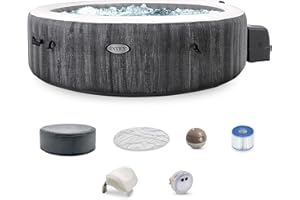 Intex PureSpa Plus 6 Person Portable Inflatable Round Hot Tub Spa with 170 Jets - Outdoor Blow-Up Hot Tub with Pump, Filter, Cover, and Dispenser Ball