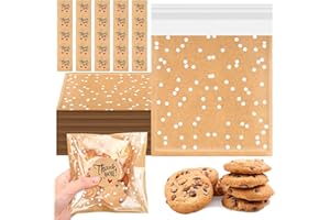 Fuyoooo Self Adhesive Cookie Bags Cellophane Polka Dot Treat Bags Small Plastic with Thank You Stickers for Party Gift Giving Bakery Biscuit Candy Pastry(5.6 x 5.6 Inch,Small Dot,50 Pcs)