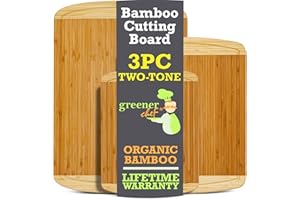 GREENER CHEF Organic Bamboo Cutting Board Set of 3 with Lifetime Replacements - Wood Cutting Board Set with Juice Groove - Wooden Chopping Board Set for Kitchen, Meat, Vegetables and Cheese