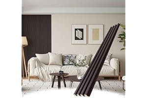 POHARE WPC Slat Wall Panels, 8 Pack Accent Decorative Acoustic Wood Slats for Wall and Ceilings, Acoustic Panels for Interior Wall Modern Décor, Black Brown, 95 x 6 in
