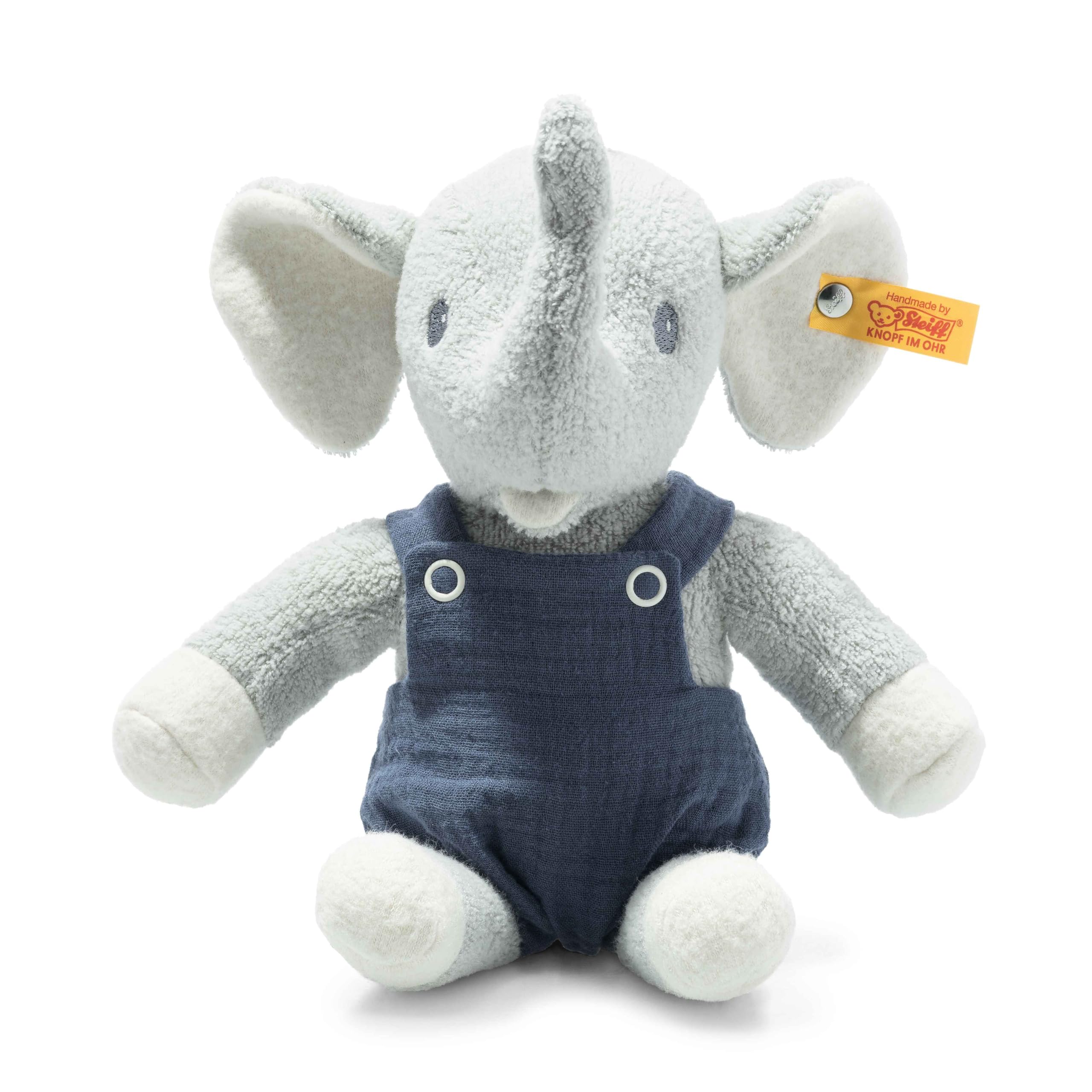 Steiff 242403 GOTS Eliot Elephant, Light Grey/Blue