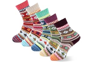 kissleaf Socks for Women, 5 Pairs Winter Warm Thick Crew Knit Socks Stocking Stuffers for Women, Christmas Gifts for Women