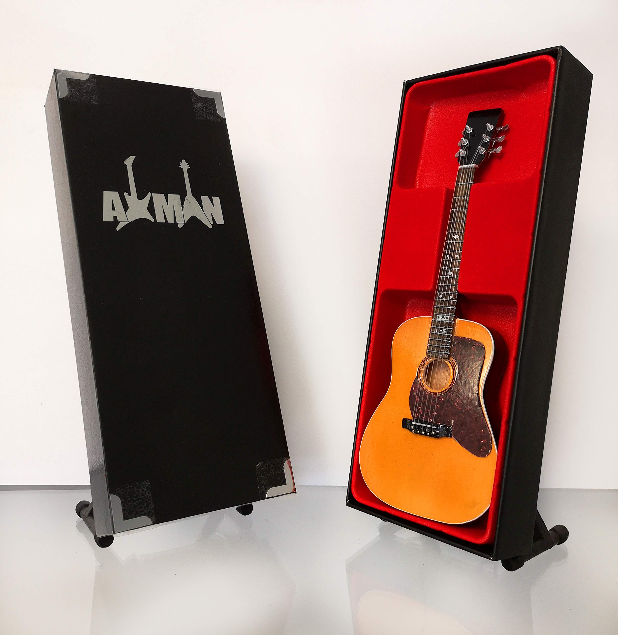 Lester Flatt: D28 Acoustic - Miniature Guitar Replica - Music Gifts - Handmade Ornamental 1/4 Scale - Includes a Display Box, Name Tag and Miniature Guitar Stand