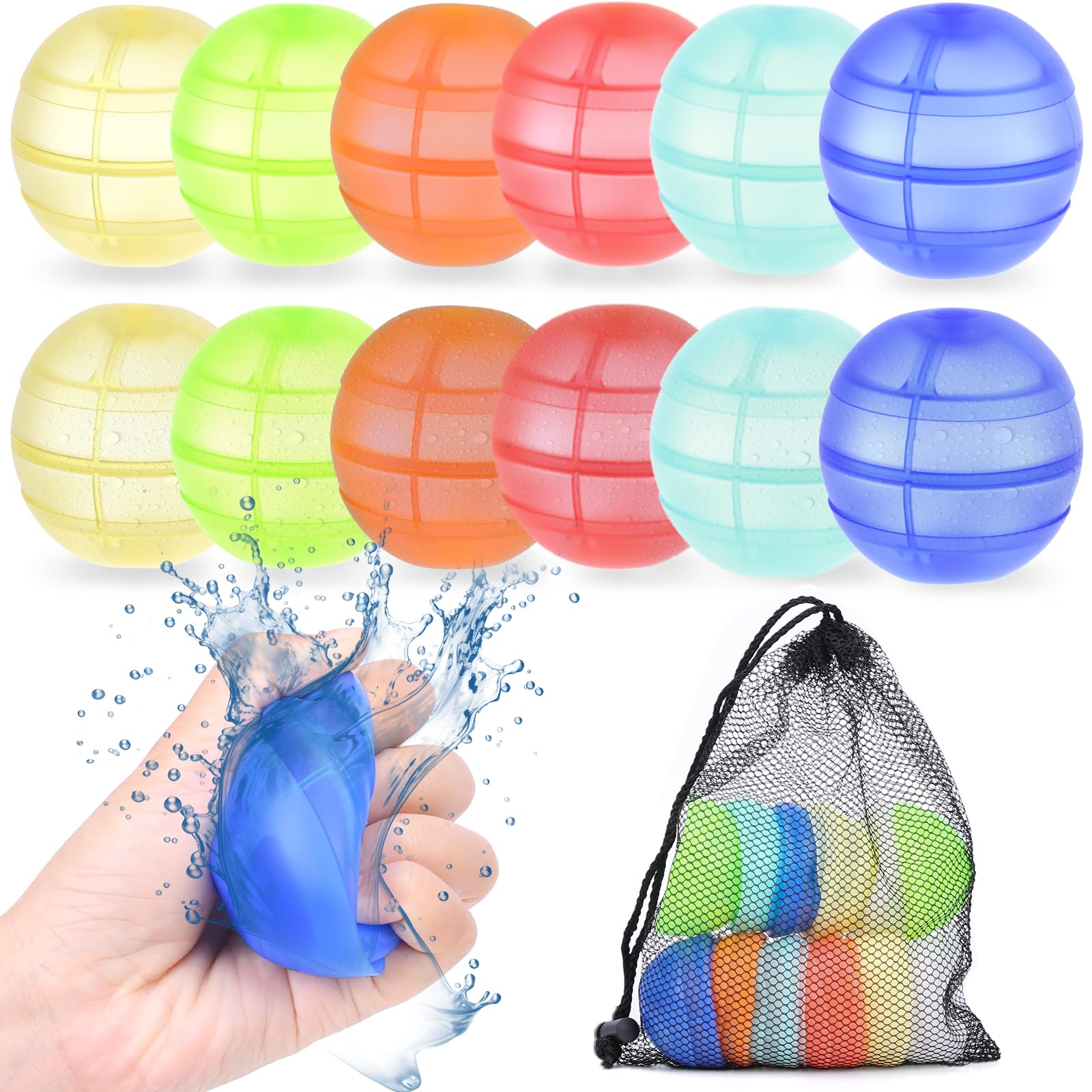 Photo 1 of 12Pcs Reusable Water Balloons, Outdoor Pool Toys, Used for Water Fight Game, Self-Sealing Water Bomb Quick Fill for Summer Party