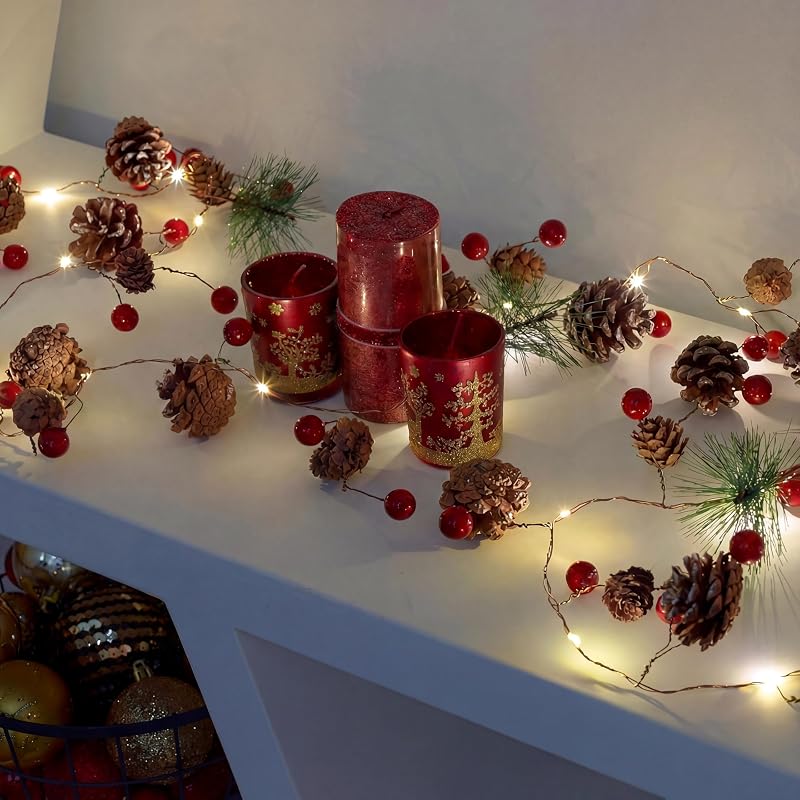 GloBrite 2M Christmas Garland with 20 LED Lights – Battery Powered