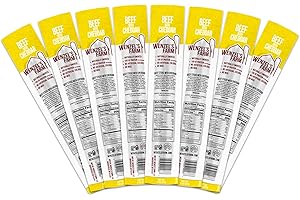 WENZEL'S FARM Wenzel’s Farm Beef with Cheddar Sticks │Supports Active Lifestyles │ Flavorful, Natural Smoked │ High Protein, Low Carb │ No MSG, Fillers, Binders, Artificial Colors │ Gluten Free | 16 sticks (8 packs of 2)