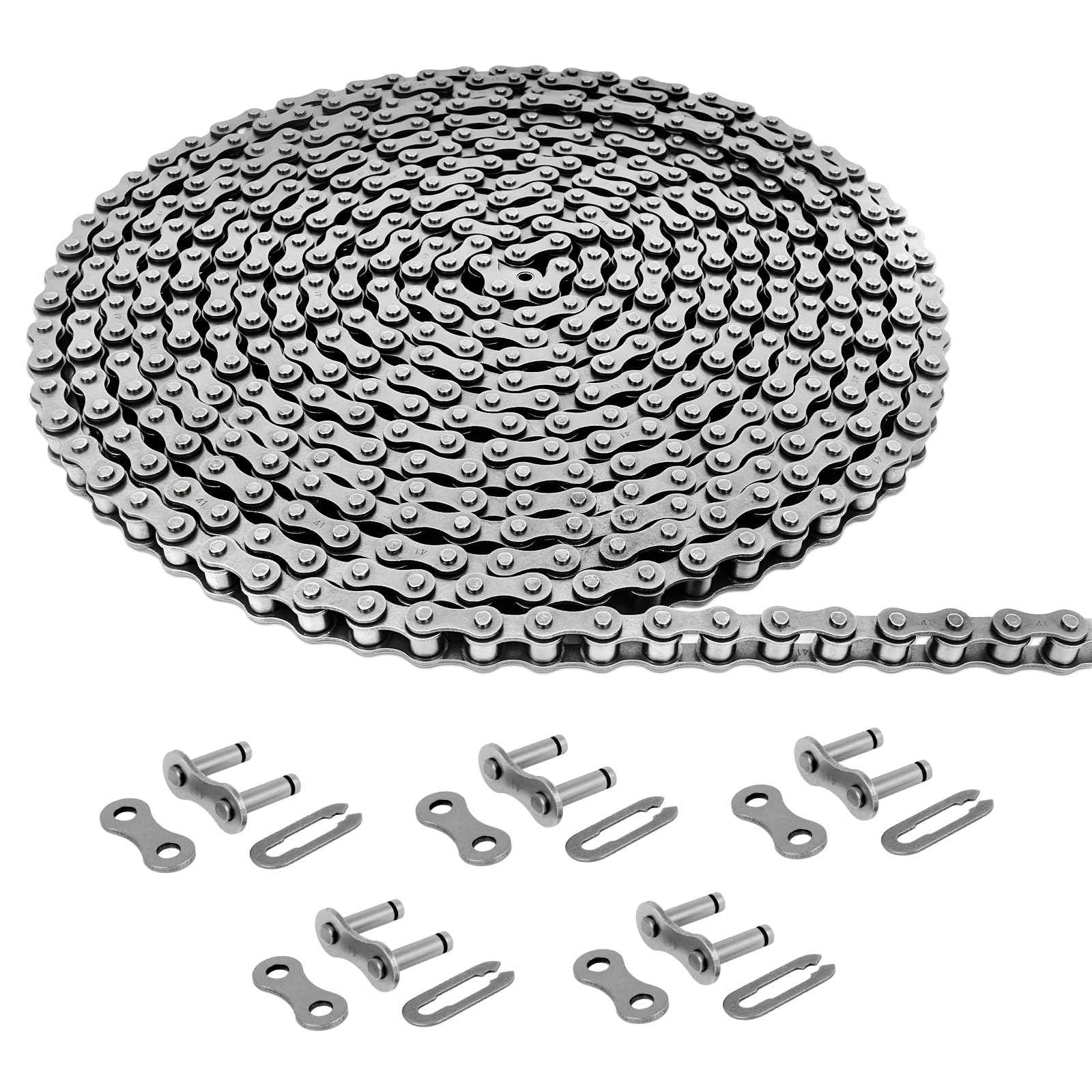 Photo 1 of #41 Roller Chain 20 Feet for Gate Openers Carbon Steel Operator Chain Replacement for Extension Automatic Sliding Gate Opener, Garage Hanger Door, Karts, Bike, Includes 5 Connecting Links