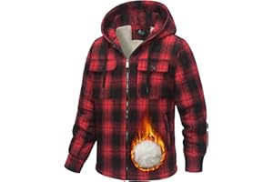 WENTTUO Mens Flannel Hoodie Plaid Jacket Fleece Sherpa Lined Full Zip Up Sweatshirt Winter Hooded Shirts Coat with 4 Pockets