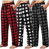 Wenouy 3 Pack Mens Pajama Pants Microfleece Plaid Pajama Bottoms Sleepwear PJ Sleep & Lounge Pants with Pockets & Drawstring